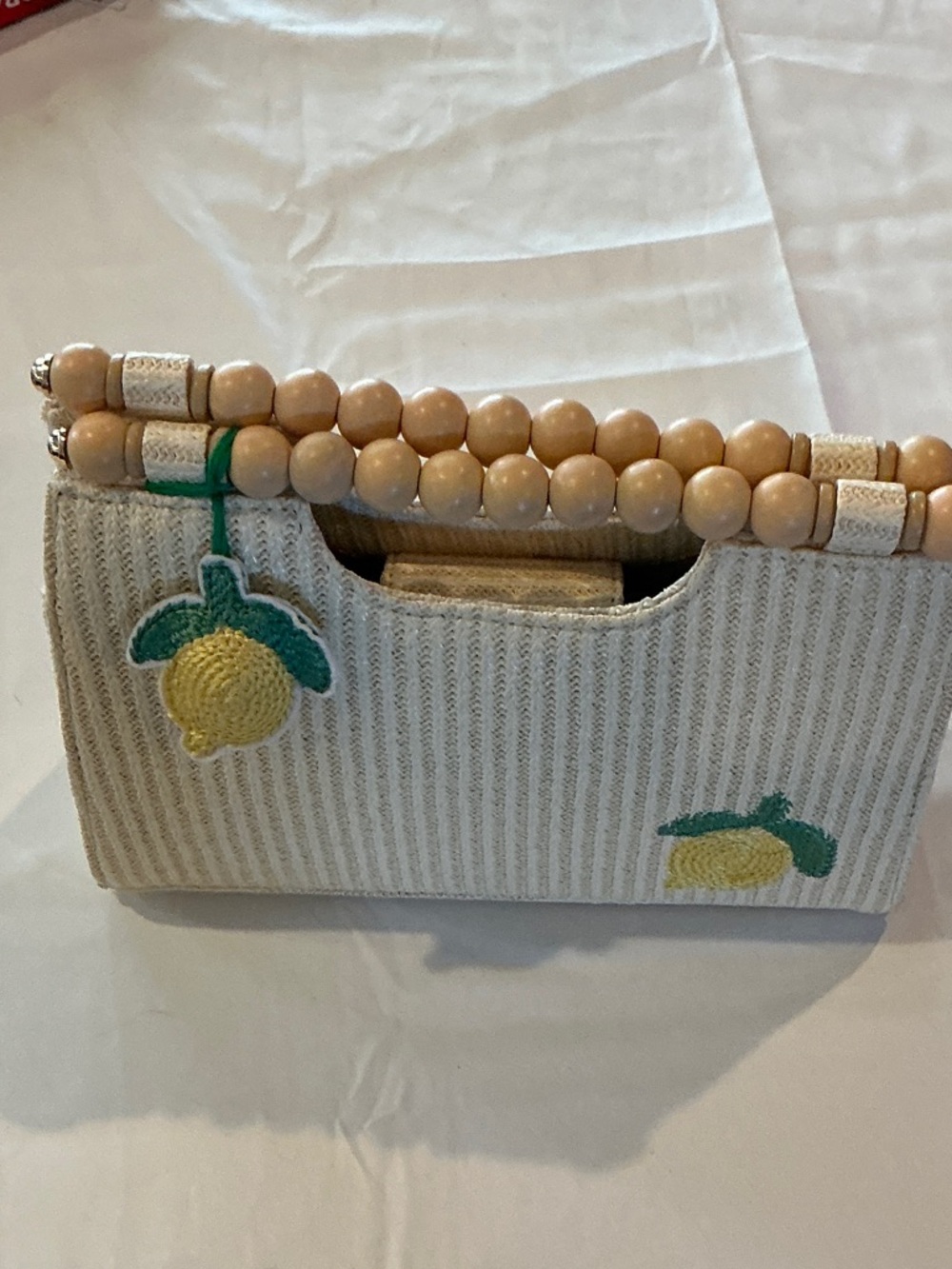 Haute Hippie Cream Straw Mini Bag with Yellow Lemon Embroidery